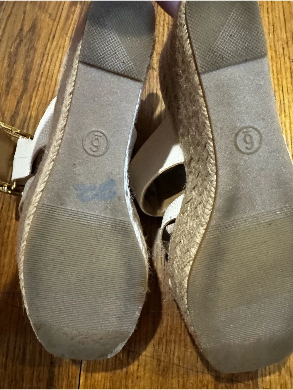 Report Cream Woven Wedge Sandals with Gold Buckle Detail